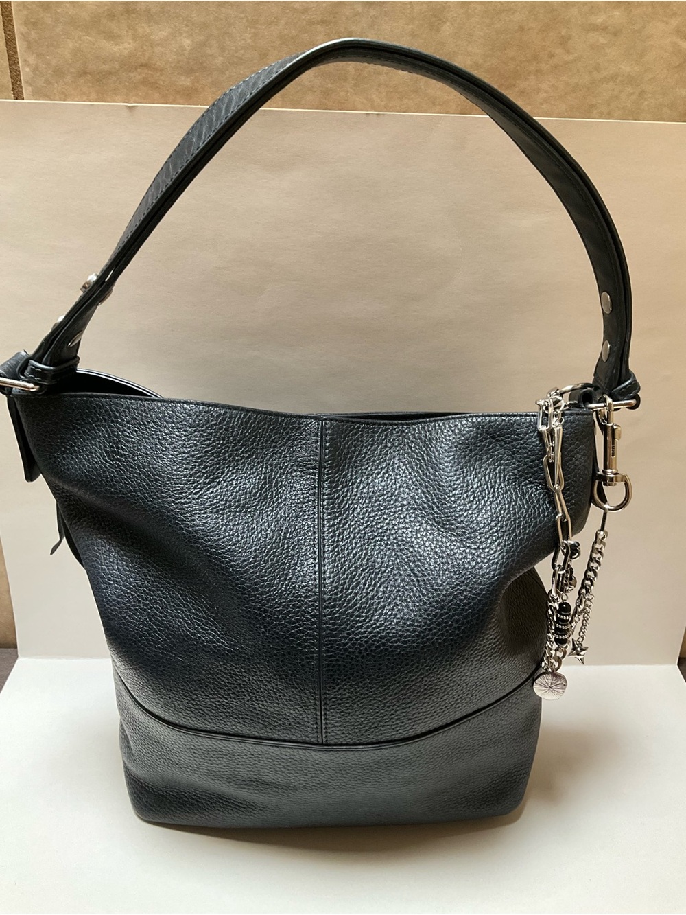 Treasure & Bond Black Leather Crossbody Hobo Slouchy Purse Tote Bag Chain charms